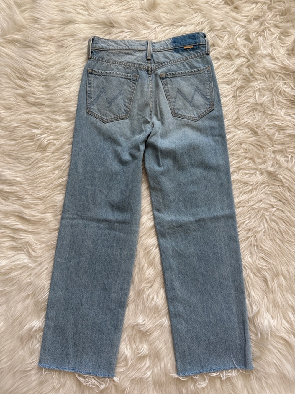 MOTHER Rambler Zip Ankle Fray Light Blue High-Rise Wide Leg Jeans - Picture 6 of 16